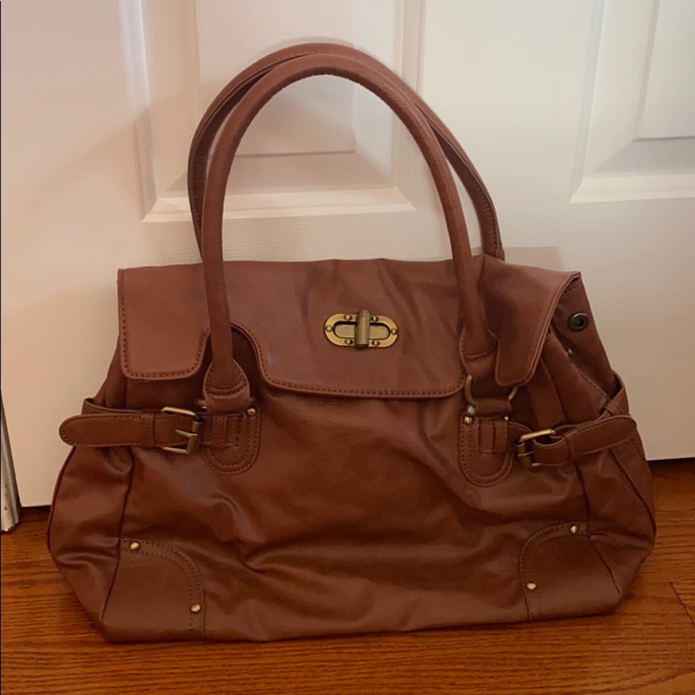 Brown key lock tote bag